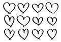 Set of black bubble hearts icons. Hand drawn line art effect, Happy Valentine\'s day card or banner or letter template