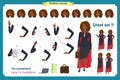 Set of Black Businesswoman character design.Front, side, back view animated character.Business girl character Royalty Free Stock Photo