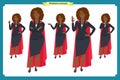 Set of Black Businesswoman character design.Front, side, back view animated character.Business girl character Royalty Free Stock Photo