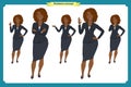 Set of Black Businesswoman character design.Front, side, back view animated character.Business girl character Royalty Free Stock Photo