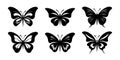 Set of black butterflies. Can be used as icon, sign or symbol - butterfly silhouette. Simple vector black butterfly logo Royalty Free Stock Photo