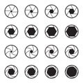 Set of black camera lens aperture icons isolated on a white background