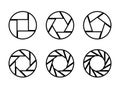 Set of black camera lens aperture icons