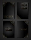 set black cards 2024 New Year gold texture, golden luxury dark modern background, elements for calendar and greetings card