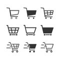 Set of black cart icons, Symbols of buy, shopping, and checkout. Design element on white background. Fast feeling.