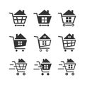 Set of black cart icons , Symbols of shopping. Design element on white background. Royalty Free Stock Photo