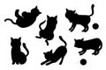 Set of black cats silhouettes isolated on white background. Vector illustration, icons, clip art. EPS Royalty Free Stock Photo