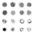Set of black chaotic circular figures isolated on the white back