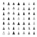 Set of black Christmas Trees. Winter season design elements. Isolated vector xmas Icons