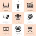 Set of black cinema icons. Royalty Free Stock Photo
