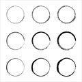 Set of black circles. Round frames in doodle style. Speed lines in circle form.
