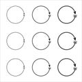 Set of black circles. Vector grunge round shapes. Speed lines in circle form.