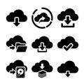 Set of black cloud computing icons for download upload and data storage Royalty Free Stock Photo