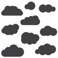 A set of black cloud icons in a trendy flat theme isolated from