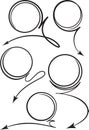 Set of 5 black coiled curved arrows icons for text or advertising design. Vector illustration