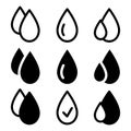 Set of black color water drops. Flat droplet shapes collection. Liquid symbol