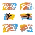 Martial Arts, karate, taekwondo icons on the expressive brush stroke background.