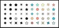 Set of black and colorful stars symbols sparkle icons. Collection of polygon simple logo design on white background. Big set. Royalty Free Stock Photo