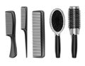 Set of black combs for hair isolated on white