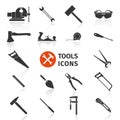 Set of black construction tools icons for working. Royalty Free Stock Photo