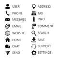 Set black contact icons with the names, communication signs - vector