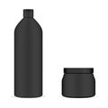 Set of Black Cosmetic Packaging. Bottle and Jar