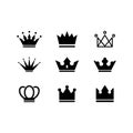 Set of black crowns on white background