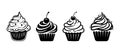 Set black cupcakes, muffin logo. Can be used as icon, sign or symbol - cupcake silhouette, cake, sweet pastries, muffin