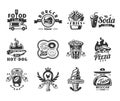Set of black fast food icons, badges