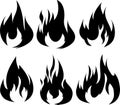 Set of 6 black fires for design or tattoo