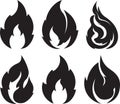 Set of 9 black fires for design or tattoo