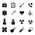 Set of black flat icons - medicine, health, science and healthcare Royalty Free Stock Photo