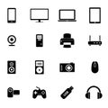 Set of black flat icons - PC hardware, computer parts and electronic devices