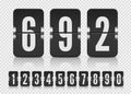 Set of black flip numbers on a mechanical score board with reflection. Vector template for your design.