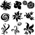 Set of black flower design elements Royalty Free Stock Photo