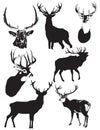 Set of black forest deer silhouettes vector illustration poster template