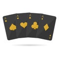 Set of black four aces playing cards with golden symbols - hearts, spades, diamonds, clubs Royalty Free Stock Photo