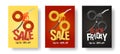 Set of Black Friday advertising banners with big percent sign made of weels and gas gun with volume typography