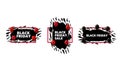 Set of Black Friday badges with abstract ragged shapes and black and red balloons. Black Friday signs, symbols, logos.