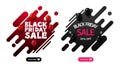 Set of Black Friday discount pop-ups with liquid shapes, balloons and buttons. Red and black liquid discount banners isolated.