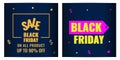 Set of Black Friday event sale banners with dark background. Discount concept.