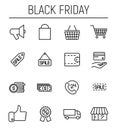 Set of black friday icons in modern thin line style.