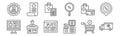 Set of 12 black friday icons. outline thin line icons such as truck, cash register, store, payment, calculator, shopping list Royalty Free Stock Photo