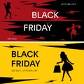 Set of Black friday sale banner with hurry shopper silhouette