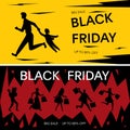 Set of Black friday sale banner with hurry shopper silhouette