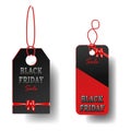 Set of Black Friday sale black rectangular tags. Advertising banner with gift bow and ribbon