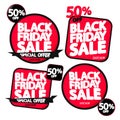 Set Black Friday Sale 50% off, banners design template, vector illustration Royalty Free Stock Photo