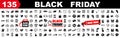 Set 135 Black Friday sale promotional marketing icons, collection Black Friday signs - vector Royalty Free Stock Photo