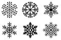 Set of black Frosty snowflakes on an isolated white background.