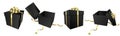 Set of black gift box with a gold bow - Christmas and birthday present collection